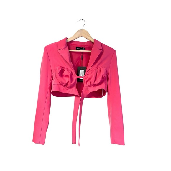 Pretty Little Thing Top Long Sleeve Crop Jacket‎ Size 10 Hot Pink Girly Pop - Picture 1 of 8